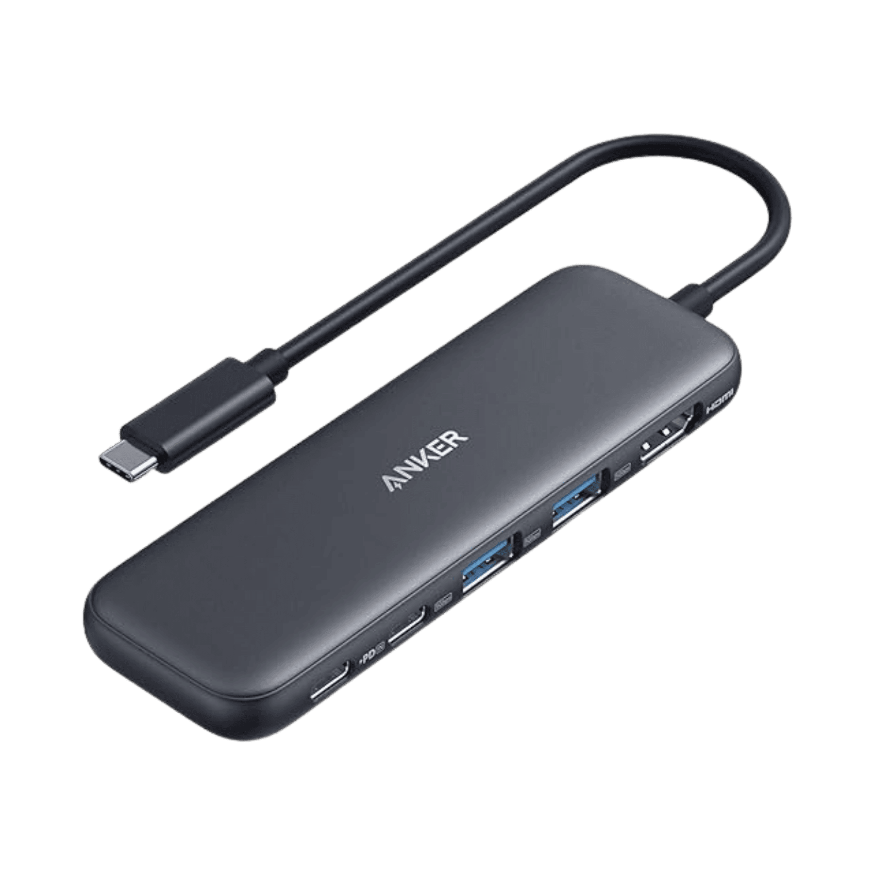 Anker 332 five-in-one USB-C hub showing port arrangement on white background