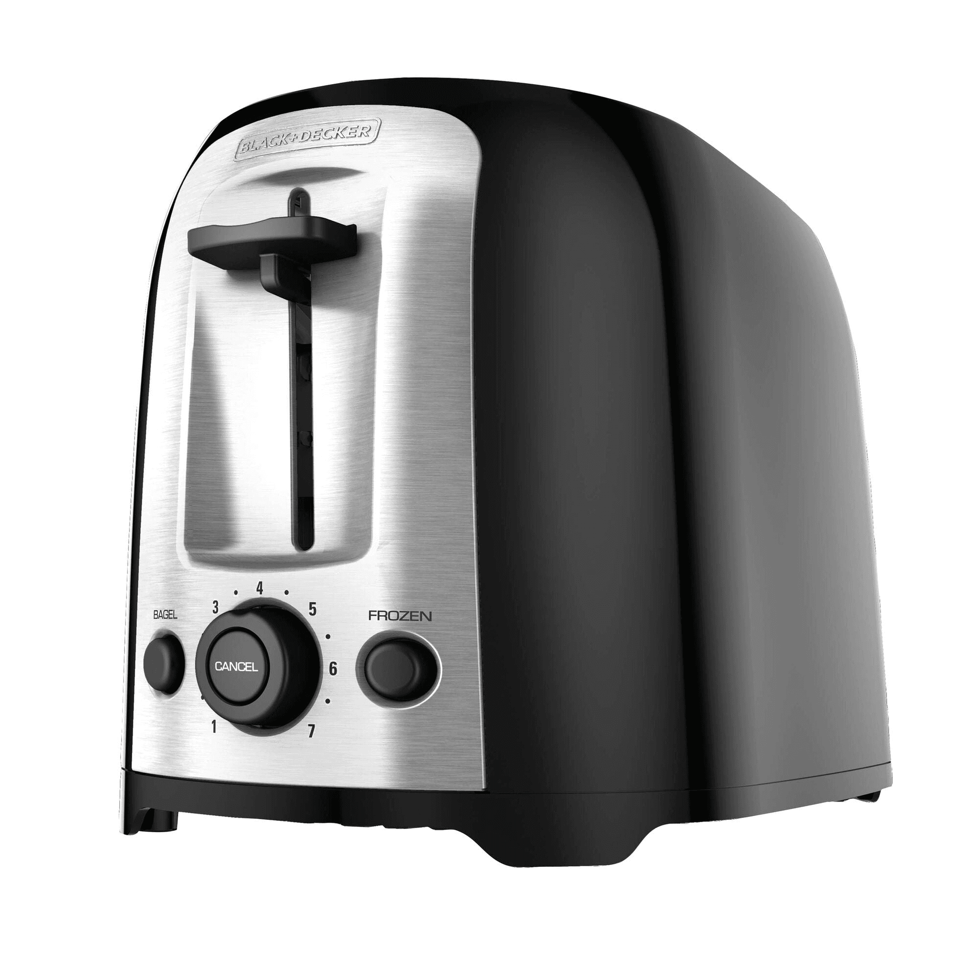 BLACK+DECKER TR1278B two-slice toaster in black on white background