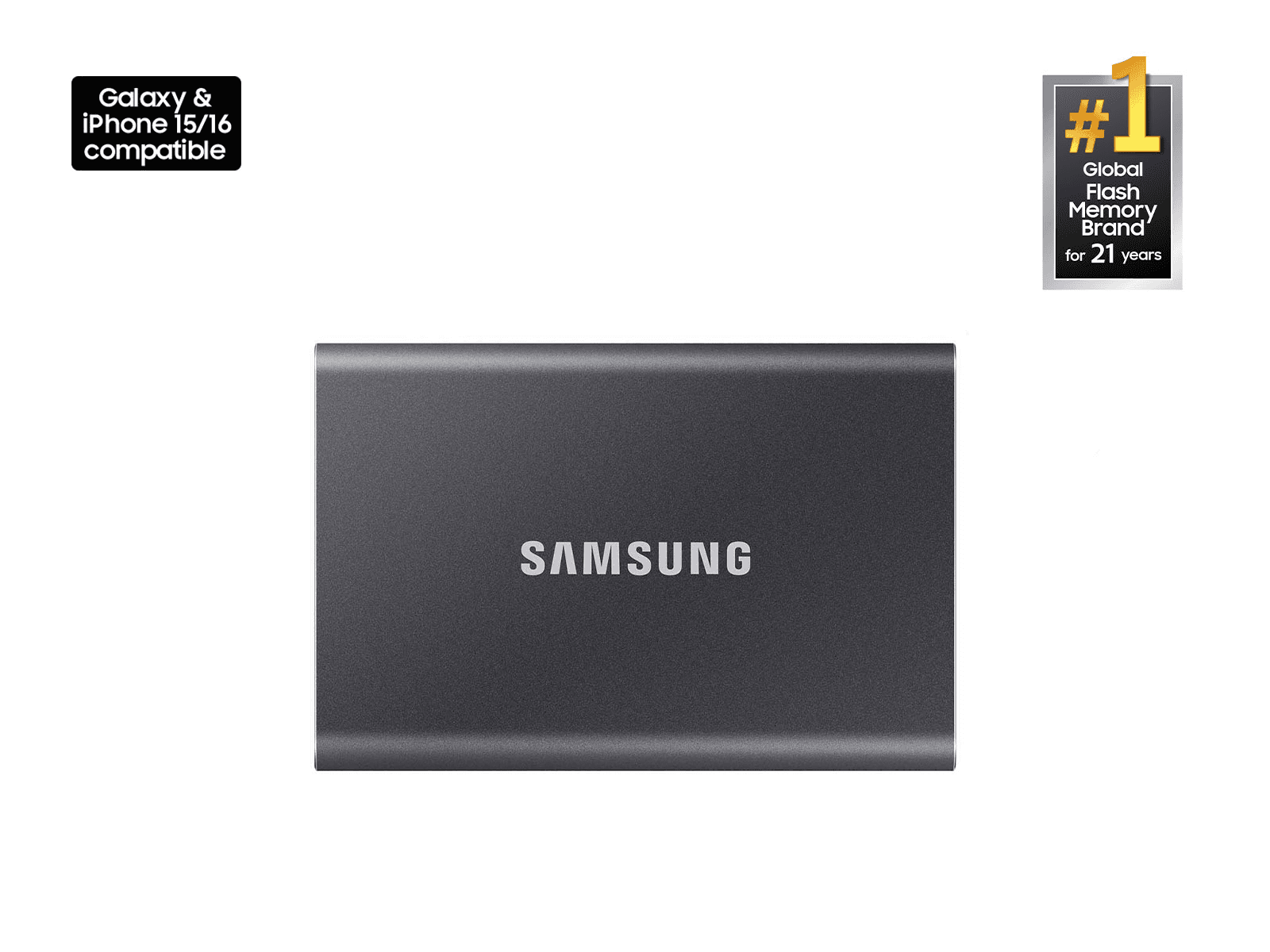 Samsung Portable SSD T7 1 TB Titan Gray on white background